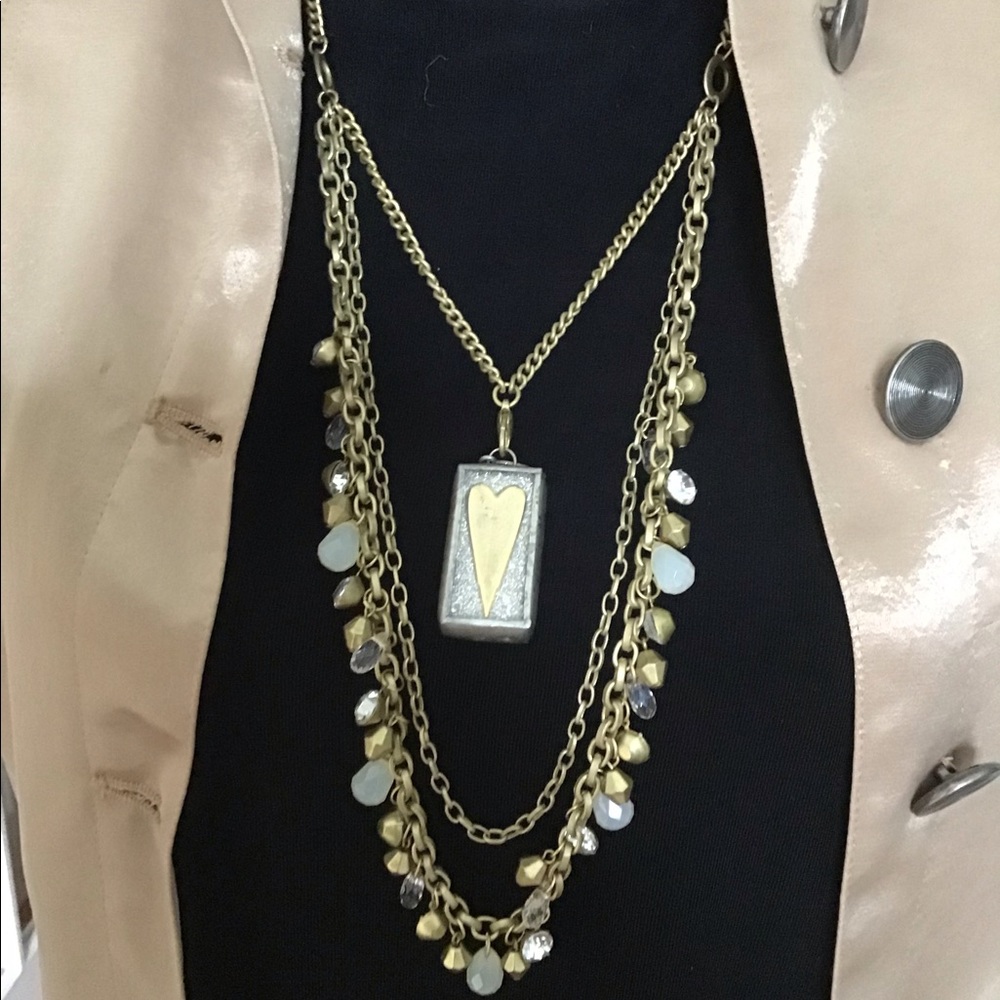 Jewel Kade gold tone double necklace & heart charm